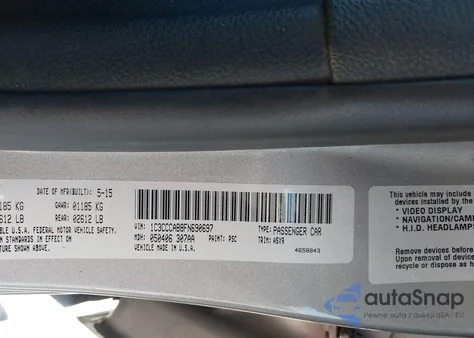 2015 Chrysler 200 Limited z USA, uszkodzony, nr VIN 1C3CCCAB8FN690697